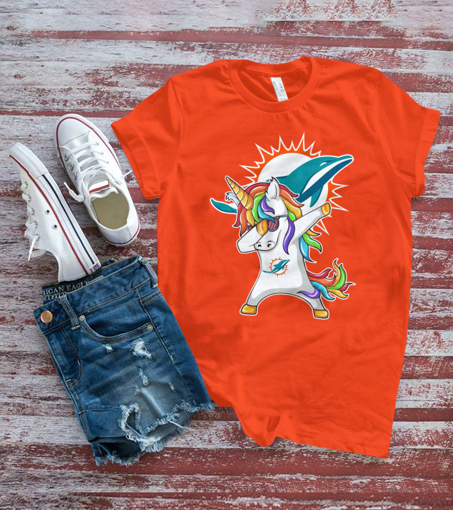 Miami Dolphins Logo Unicorn Dabbing Gesture T-Shirt