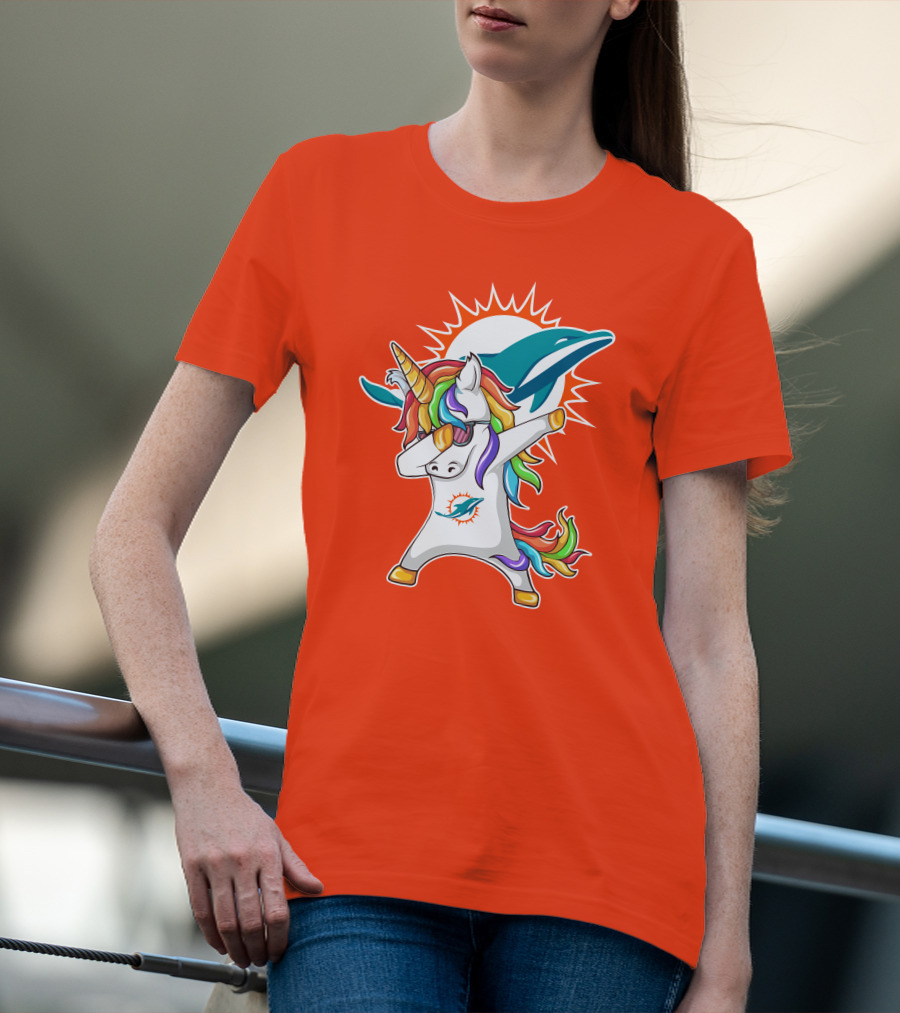 Miami Dolphins Logo Unicorn Dabbing Gesture T-Shirt
