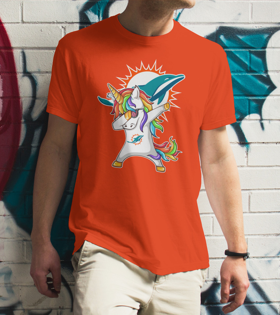 Miami Dolphins Logo Unicorn Dabbing Gesture T-Shirt