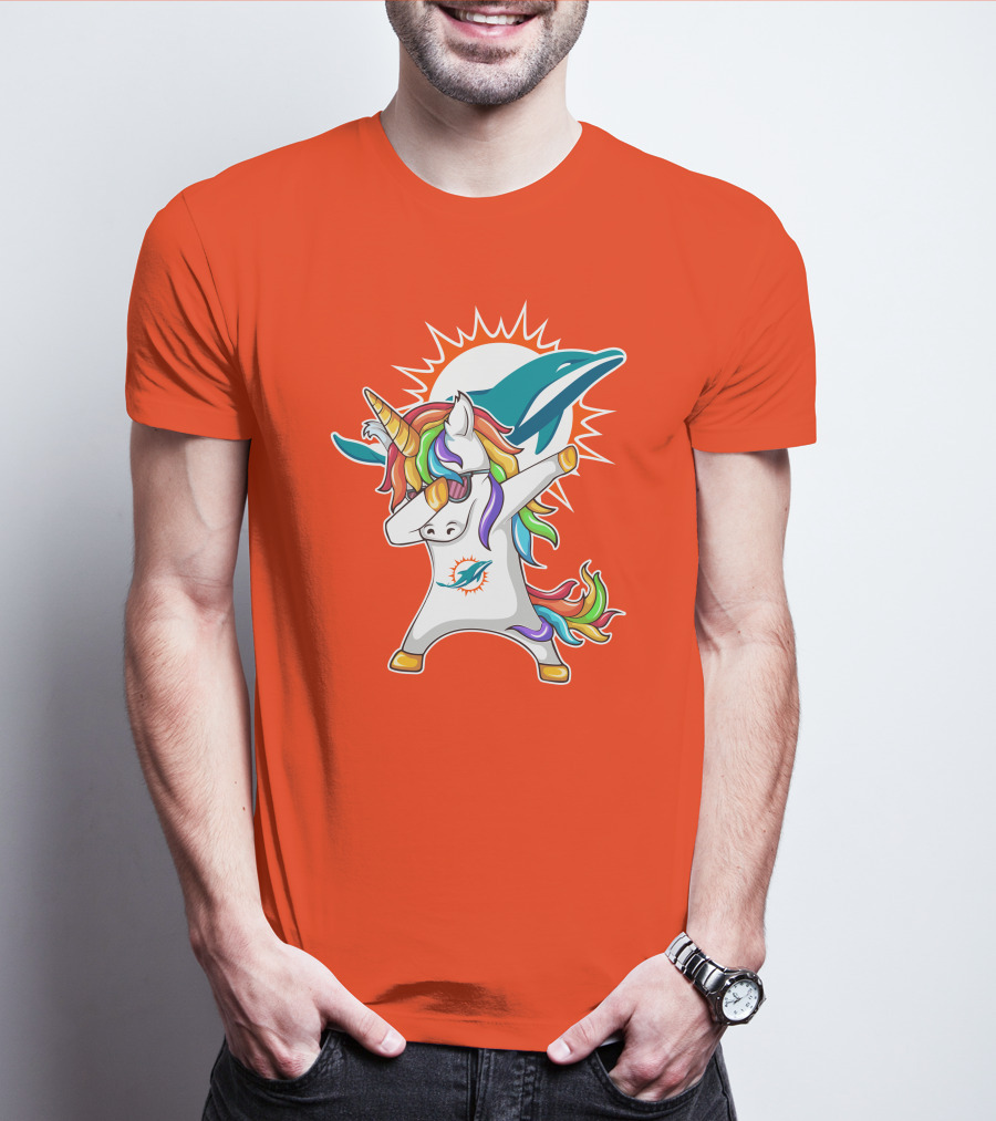 Miami Dolphins Logo Unicorn Dabbing Gesture T-Shirt