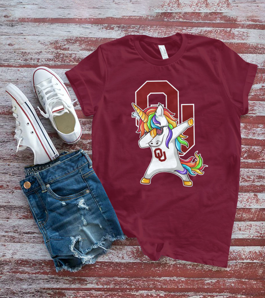Oklahoma Sooners OU Logo Rainbow Unicorn Dabbing T-Shirt
