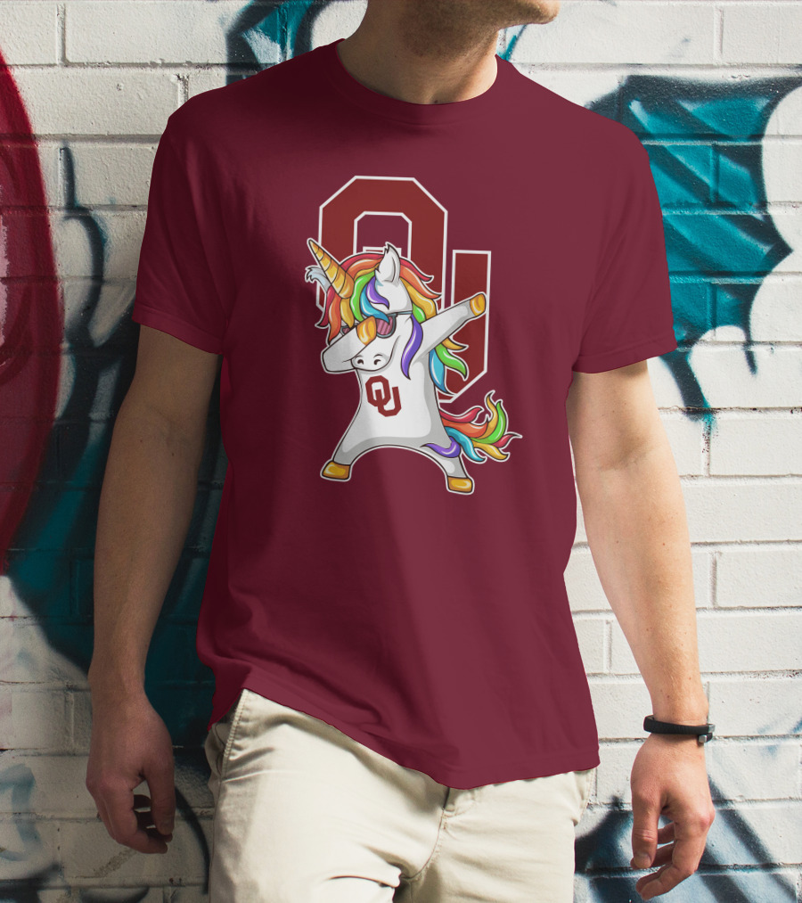 Oklahoma Sooners OU Logo Rainbow Unicorn Dabbing T-Shirt