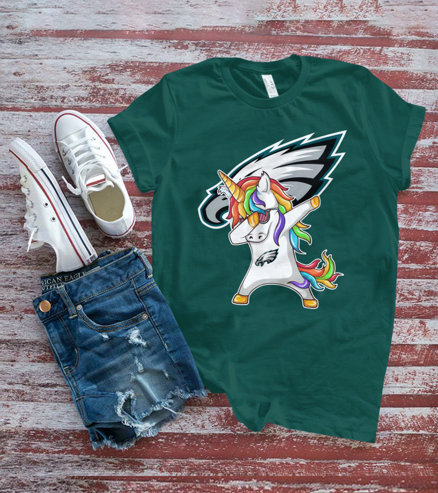 Philadelphia Eagles Unicorn Dabbing Rainbow Mane T-Shirt