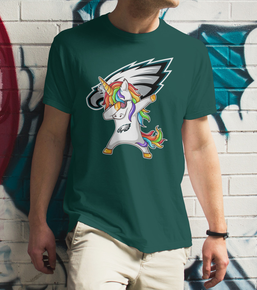 Philadelphia Eagles Unicorn Dabbing Rainbow Mane T-Shirt