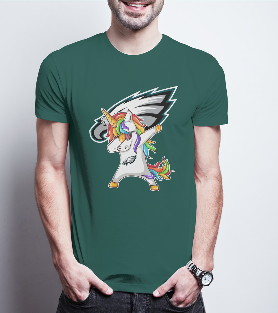Philadelphia Eagles Unicorn Dabbing Rainbow Mane T-Shirt