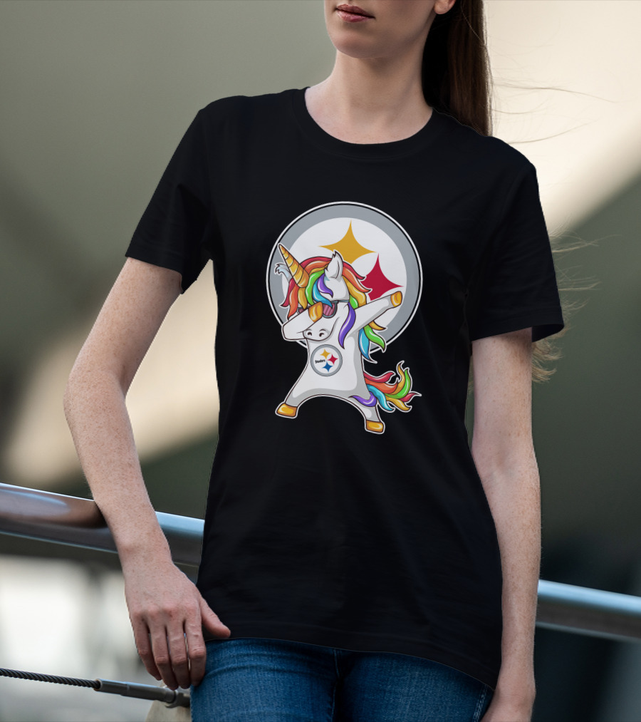 Pittsburgh Steelers Dabbing Unicorn Fan Design Rainbow T-Shirt