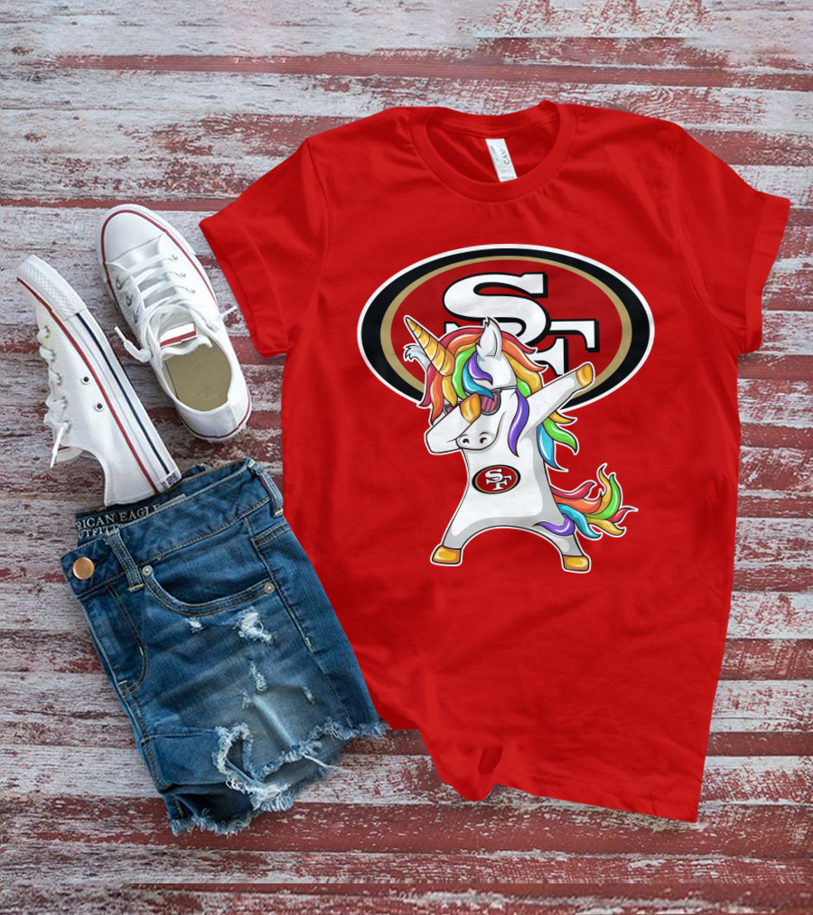 San Francisco 49ers SF Logo Rainbow Unicorn Dabbing T-Shirt
