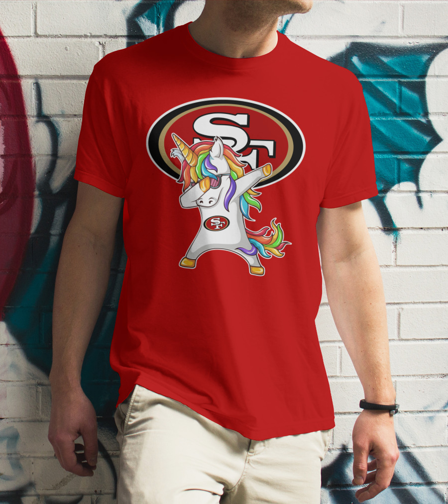 San Francisco 49ers SF Logo Rainbow Unicorn Dabbing T-Shirt