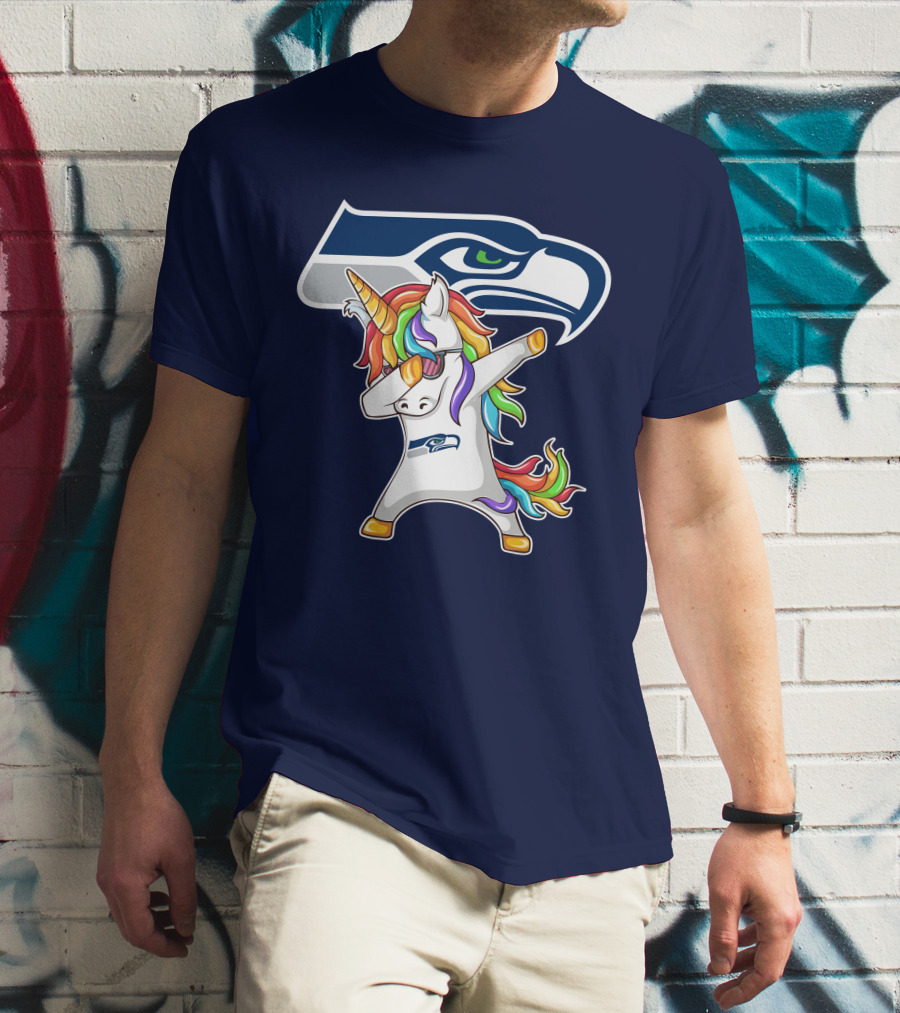 Seattle Seahawks Unicorn Dabbing Rainbow Hair T-Shirt