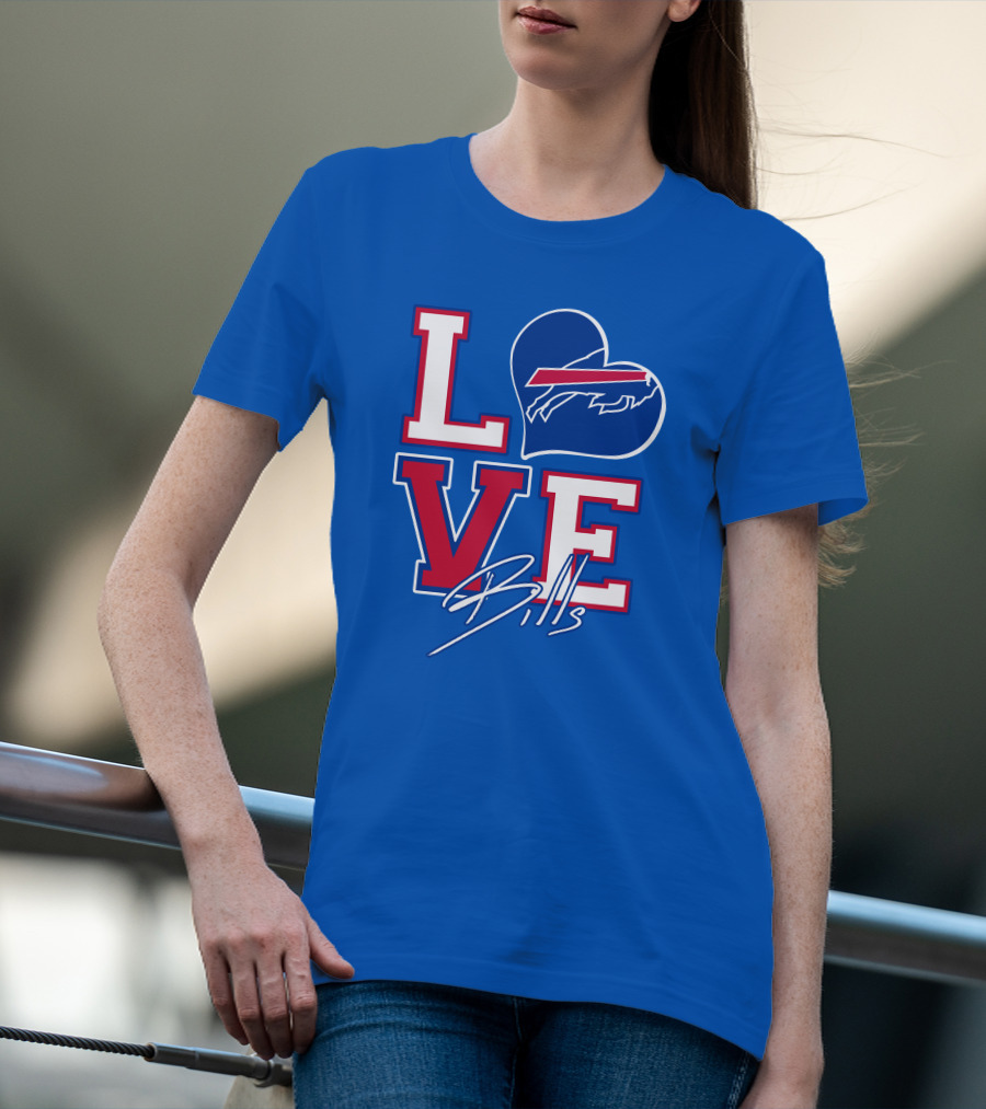 LOVE My Buffalo Bills Heart Logo Featuring Iconic Football Team Emblem T-Shirt