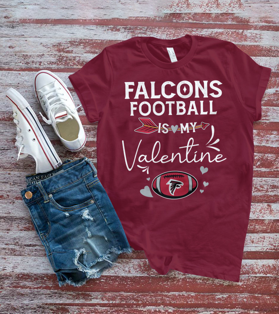 Falcons Football Is My Valentine With Arrow And Hearts Football T-Shirt