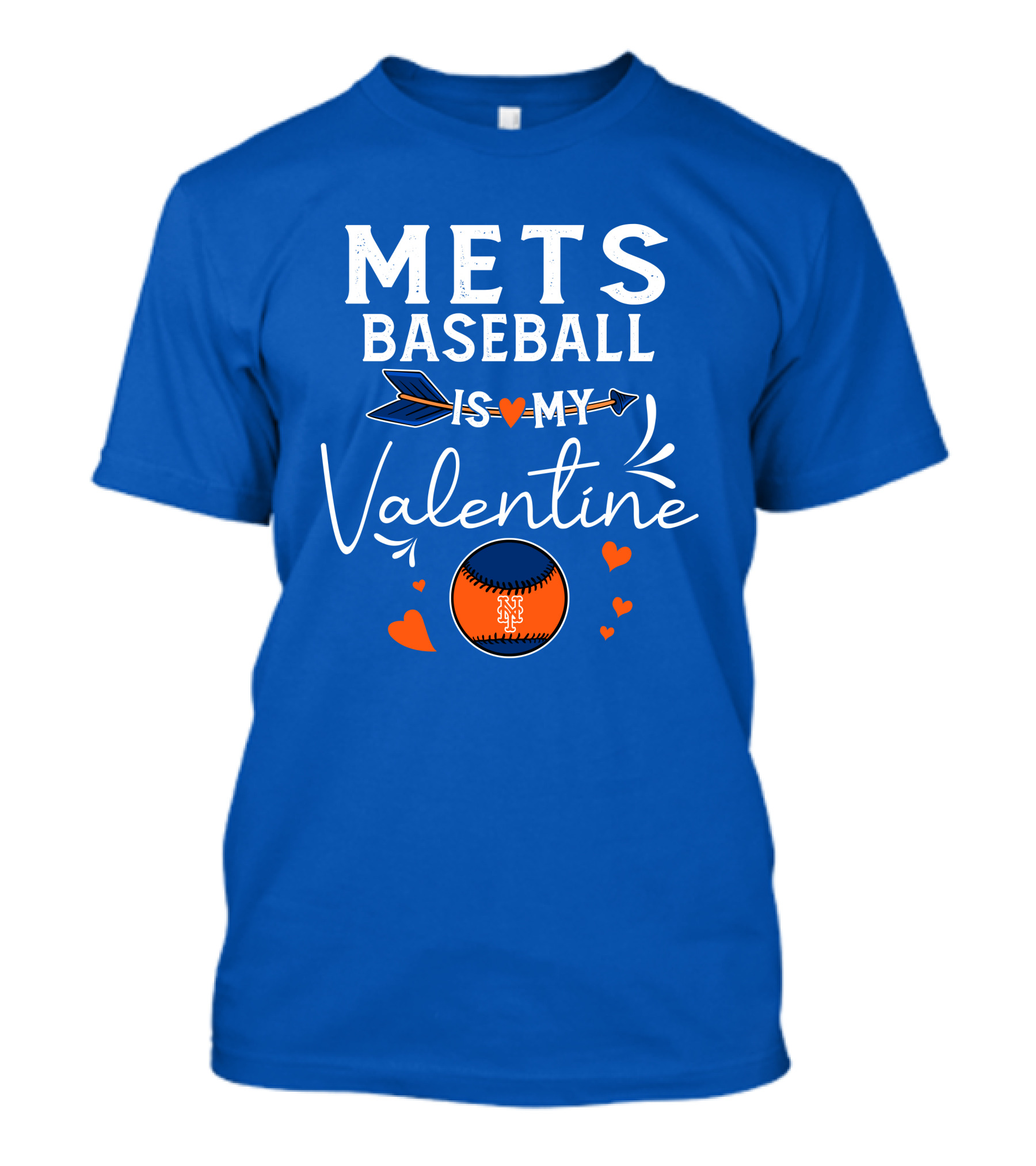 Mets Baseball Is My Valentine Orange Blue Hearts And Baseball T-Shirt