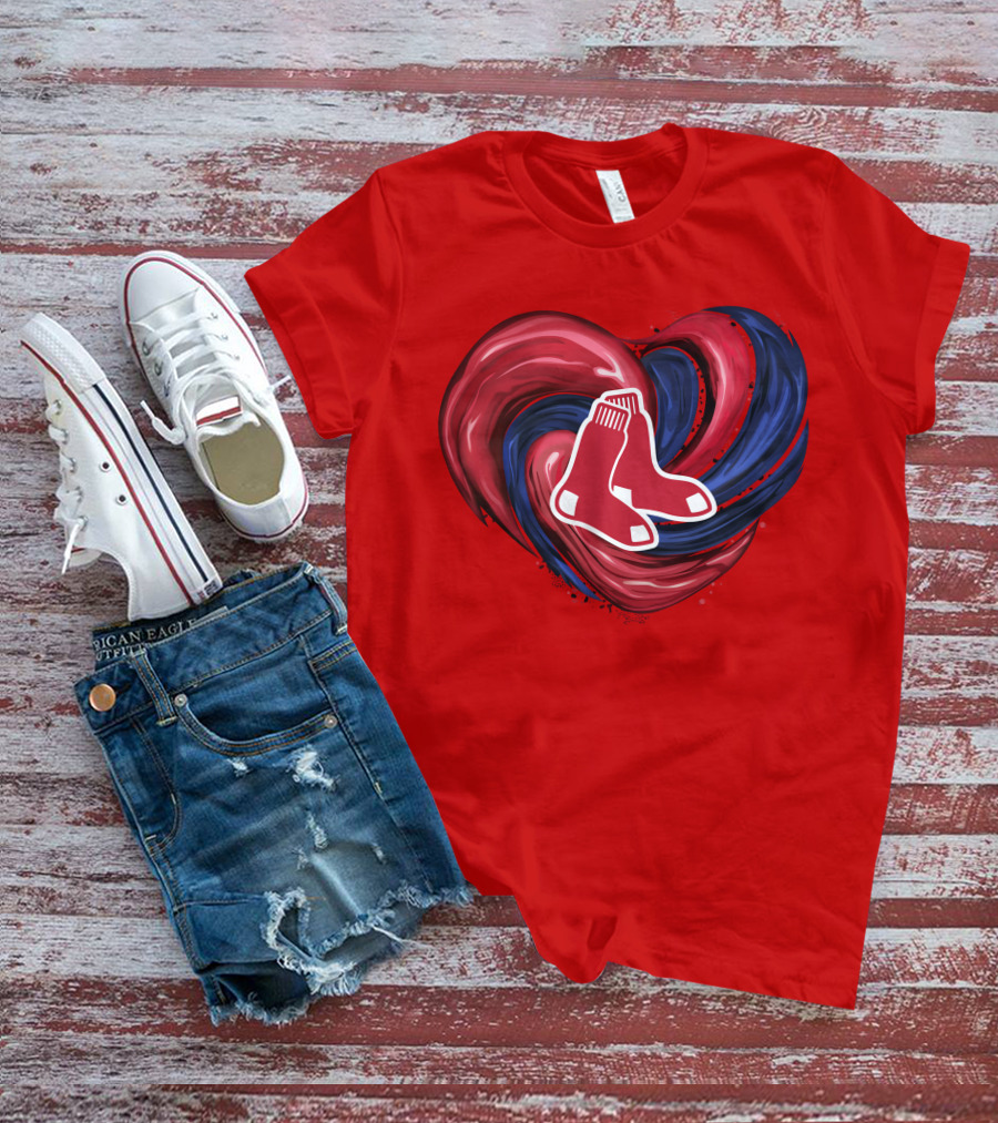 Boston Red Sox Tornado Heart Red And Blue Sox T-Shirt