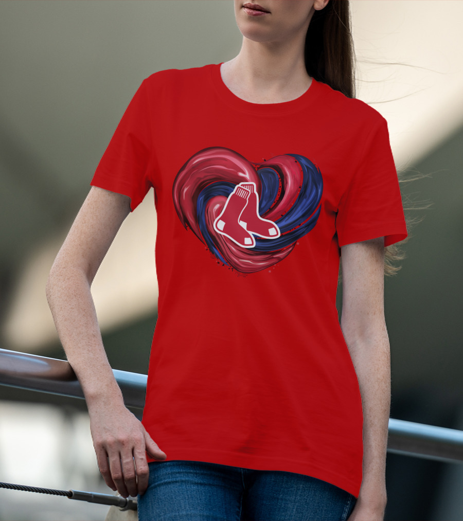 Boston Red Sox Tornado Heart Red And Blue Sox T-Shirt