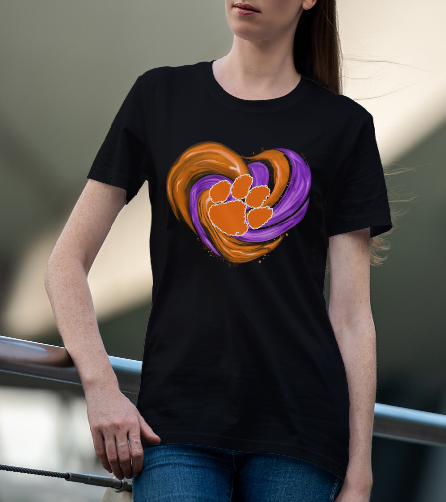Clemson Tigers Paw Print Tornado Heart T-Shirt