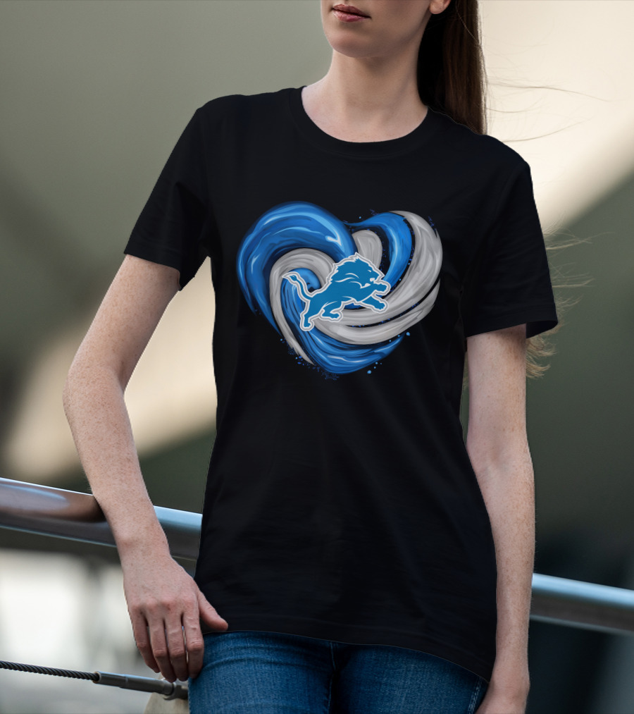 Detroit Lions Blue And Silver Swirling Heart T-Shirt