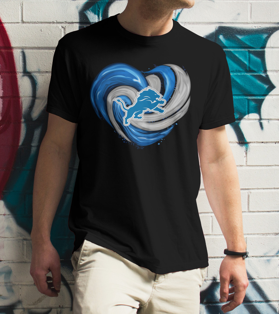 Detroit Lions Blue And Silver Swirling Heart T-Shirt