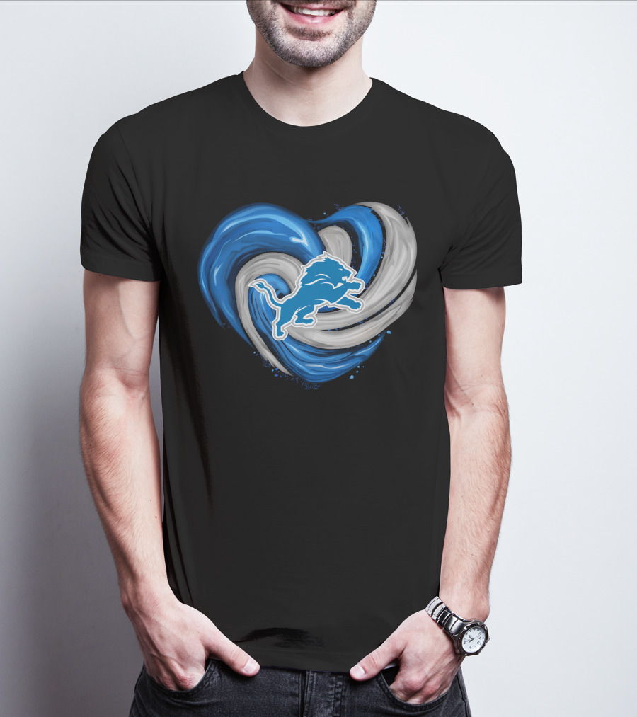Detroit Lions Blue And Silver Swirling Heart T-Shirt