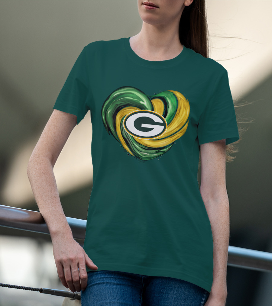 Green Bay Packers Heart Logo Swirl Tornado T-Shirt