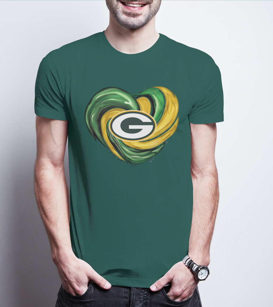Green Bay Packers Heart Logo Swirl Tornado T-Shirt