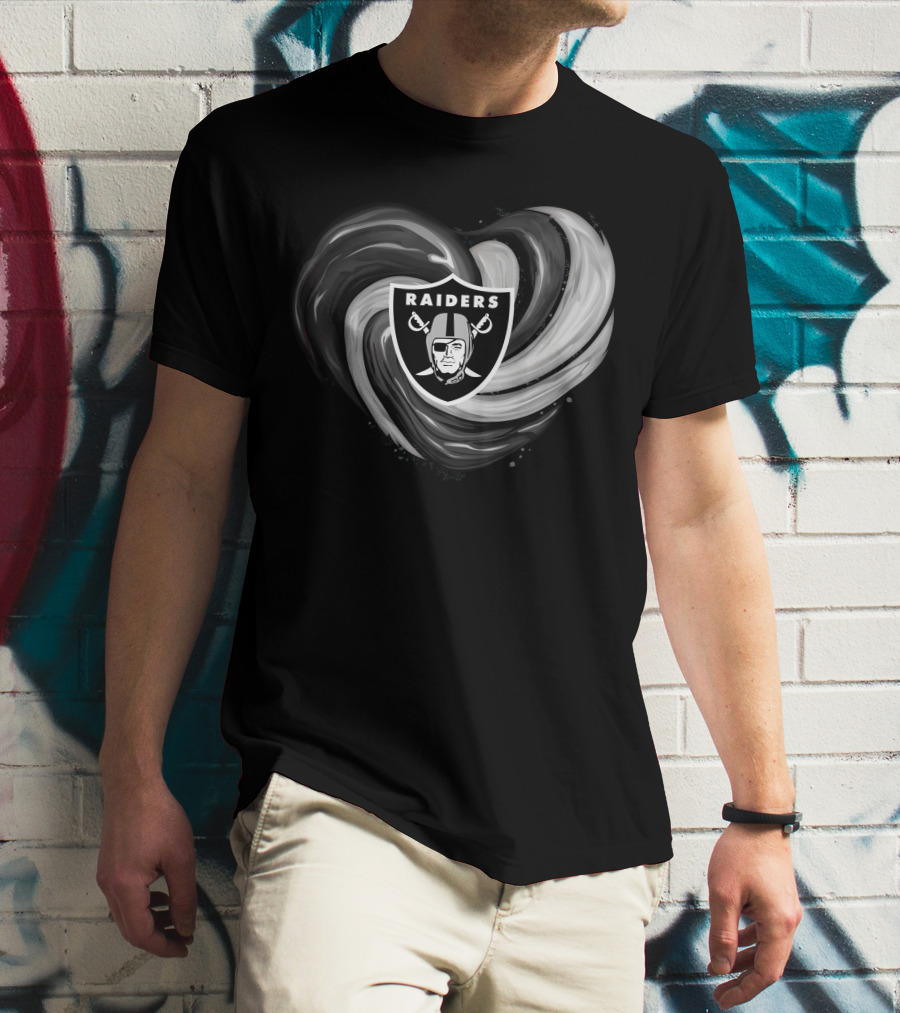 Las Vegas Raiders Heart Design With Logo In Black And White Swirl T-Shirt