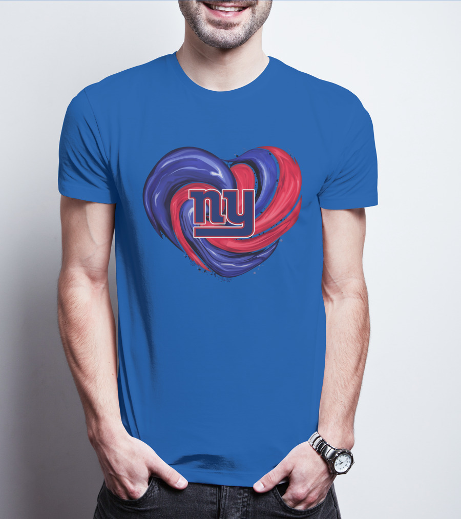 New York Giants Tornado Heart NY Logo Blue Red Swirl T-Shirt