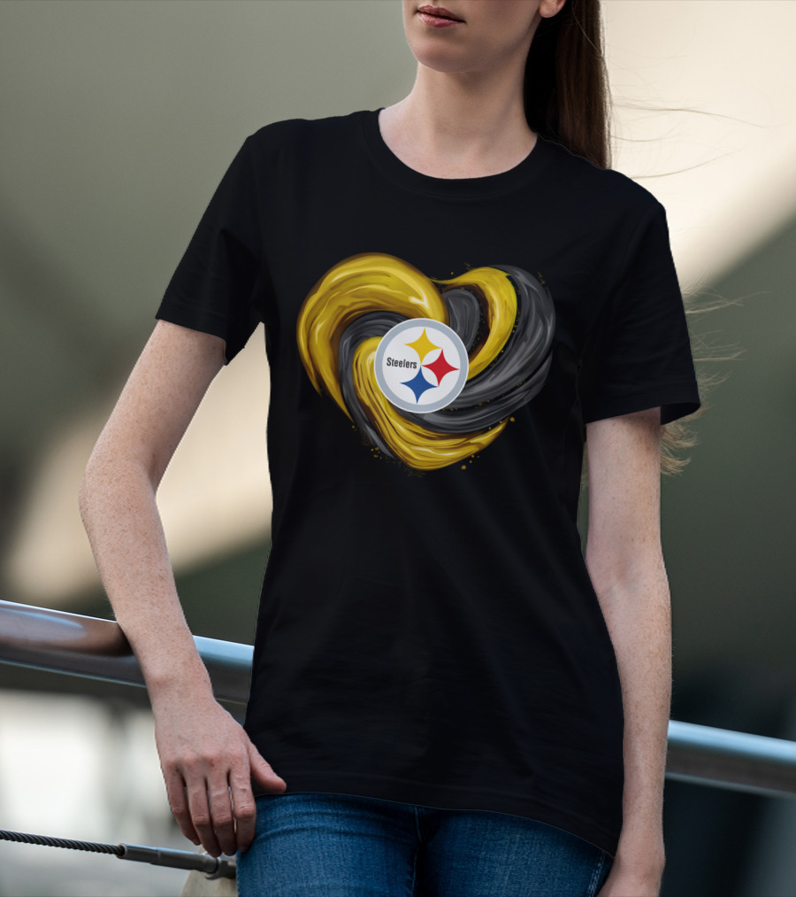 Steelers Tornado Heart Black And Gold Swirl T-Shirt