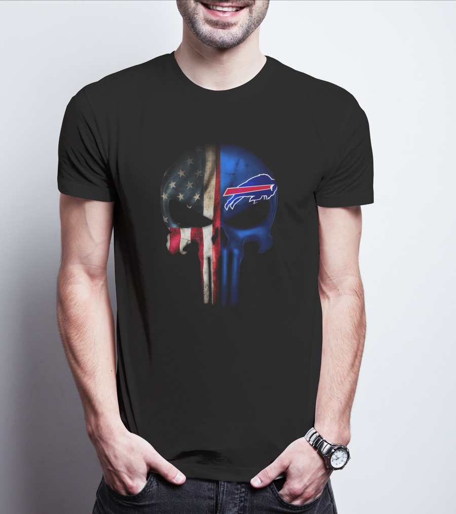 The Punisher Skull American Flag Buffalo Bills T-Shirt