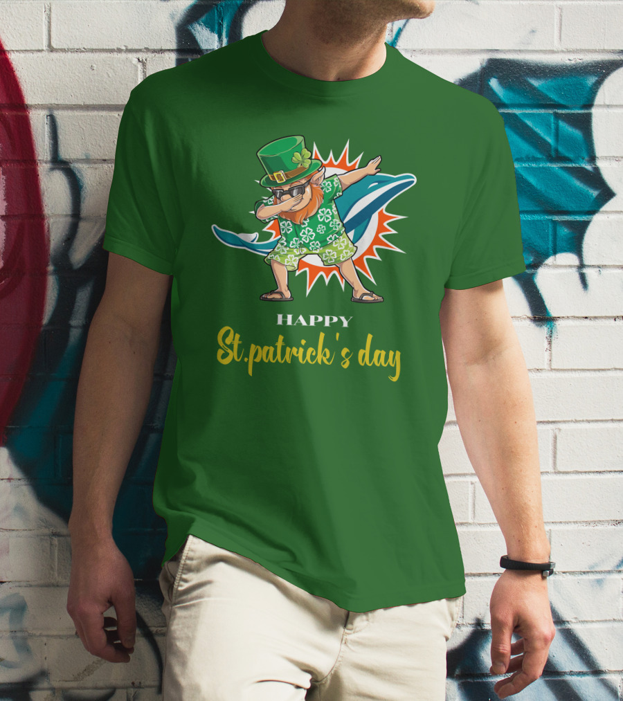 Happy St. Patrick's Day Miami Dolphins Dabbing Leprechaun T-Shirt
