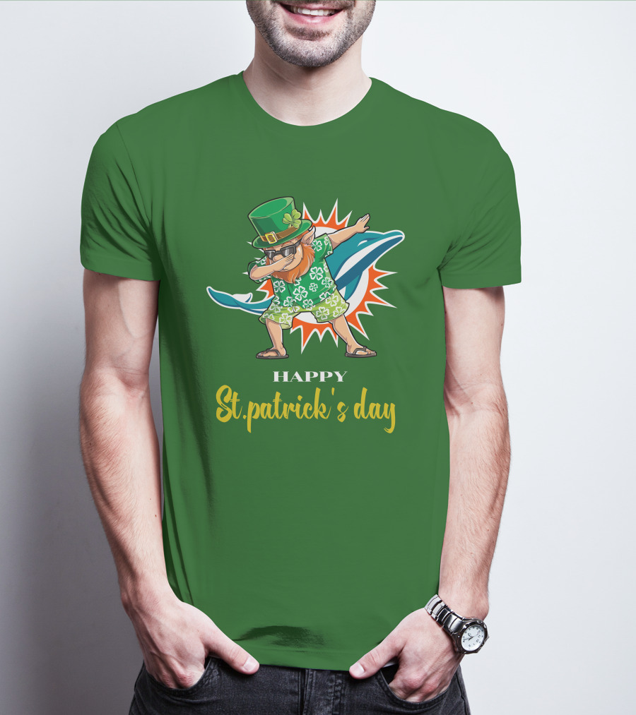 Happy St. Patrick's Day Miami Dolphins Dabbing Leprechaun T-Shirt