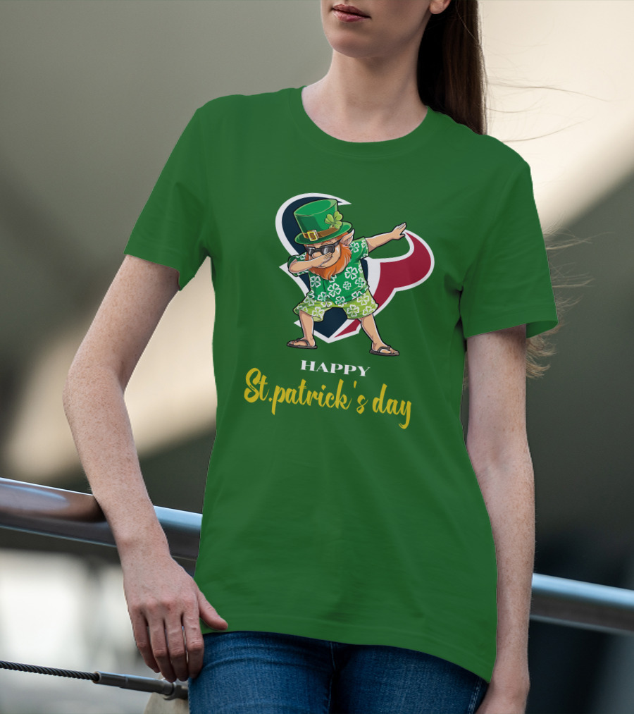 Houston Texans Happy St. Patrick's Day Dabbing Leprechaun T-Shirt