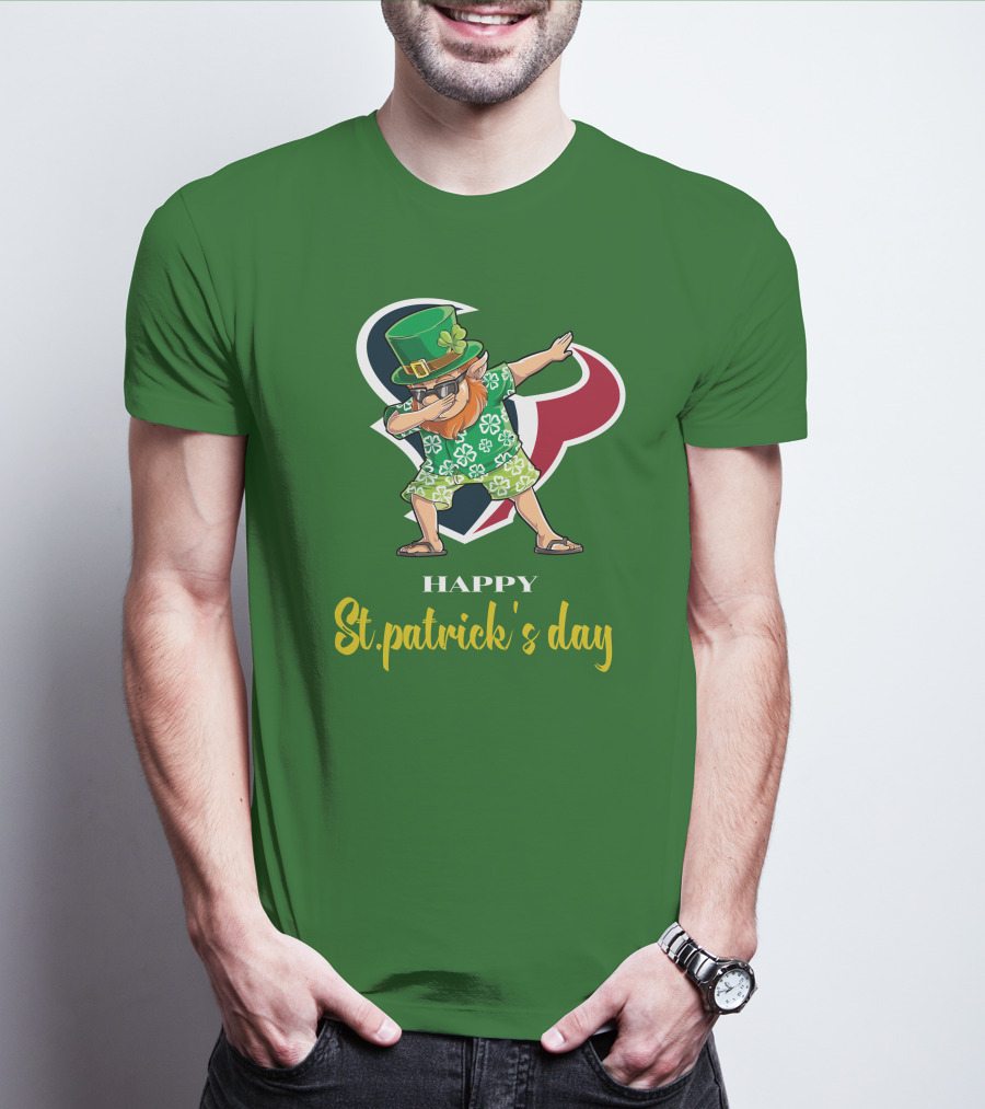 Houston Texans Happy St. Patrick's Day Dabbing Leprechaun T-Shirt