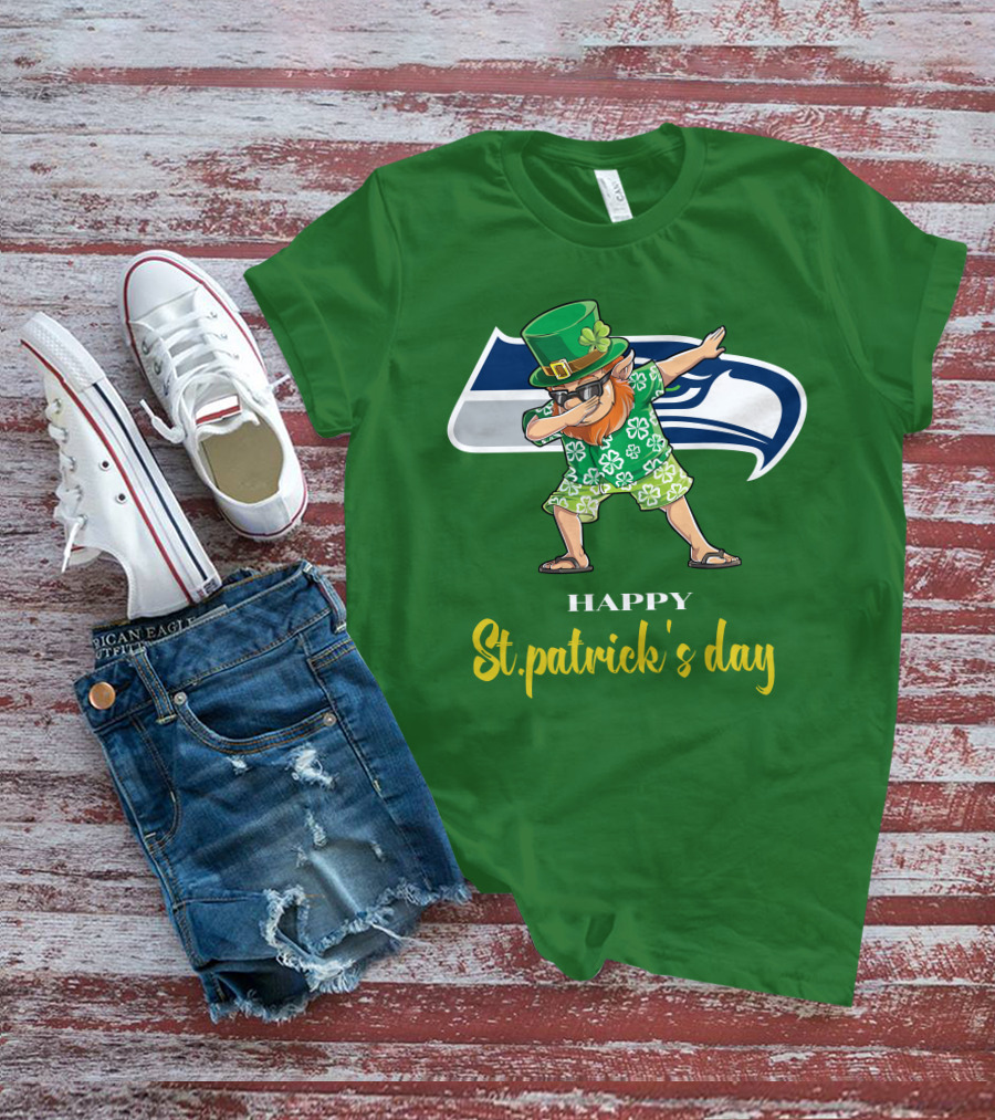 Seattle Seahawks Happy St. Patrick's Day Dabbing Leprechaun T-Shirt