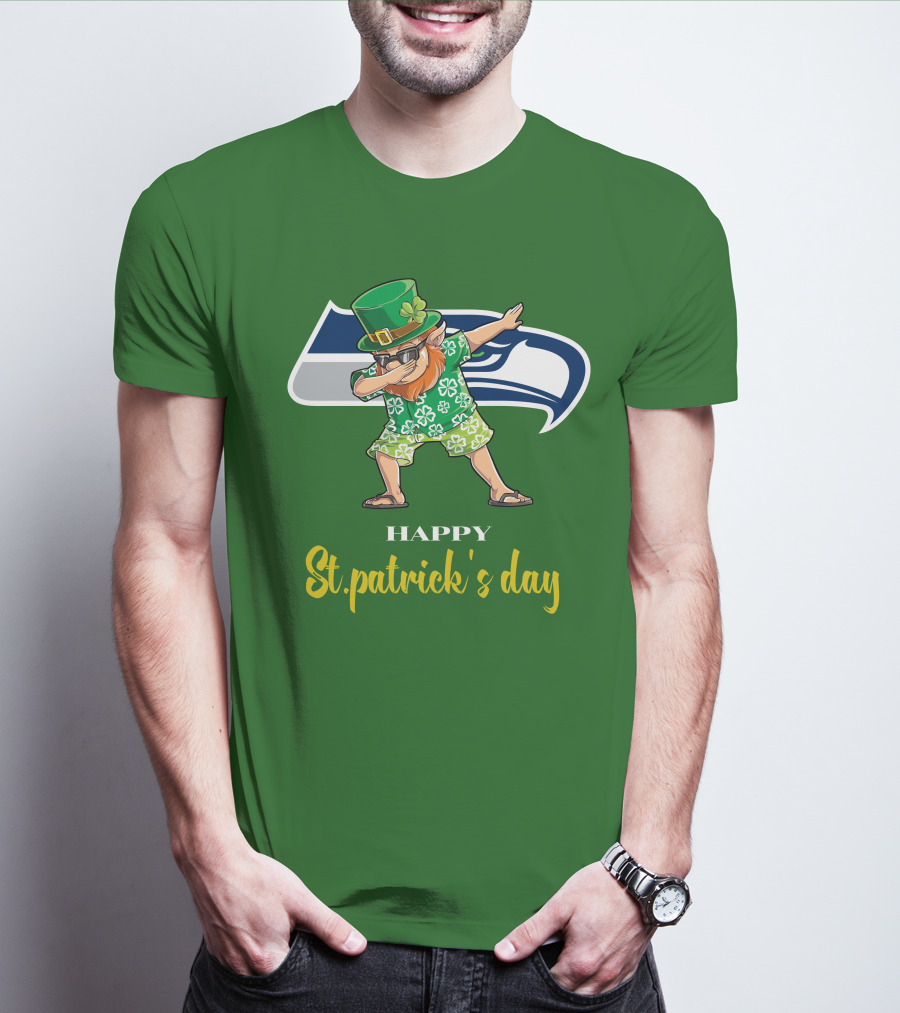 Seattle Seahawks Happy St. Patrick's Day Dabbing Leprechaun T-Shirt