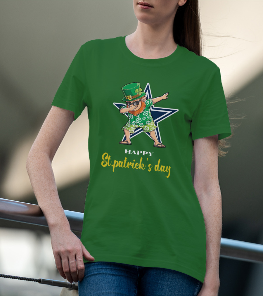 Happy St. Patrick's Day Dallas Cowboys Leprechaun Dabbing T-Shirt