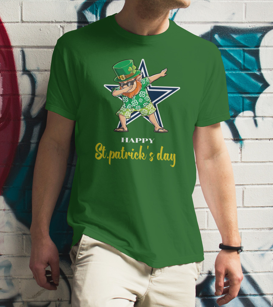 Happy St. Patrick's Day Dallas Cowboys Leprechaun Dabbing T-Shirt