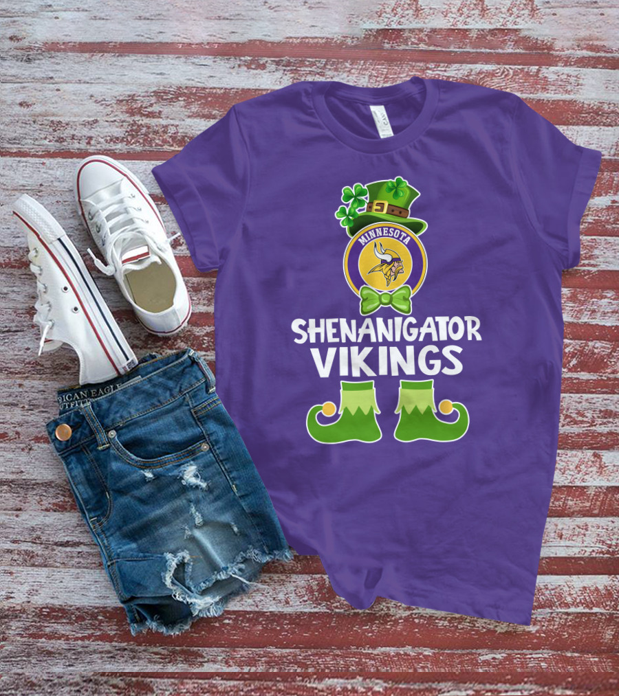 Shenanigator Minnesota Vikings St. Patrick's Day Funny Leprechaun T-Shirt