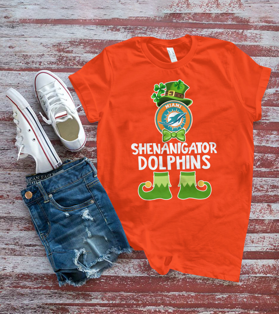 Shenanigator Miami Dolphins St. Patrick's Day Funny Leprechaun T-Shirt