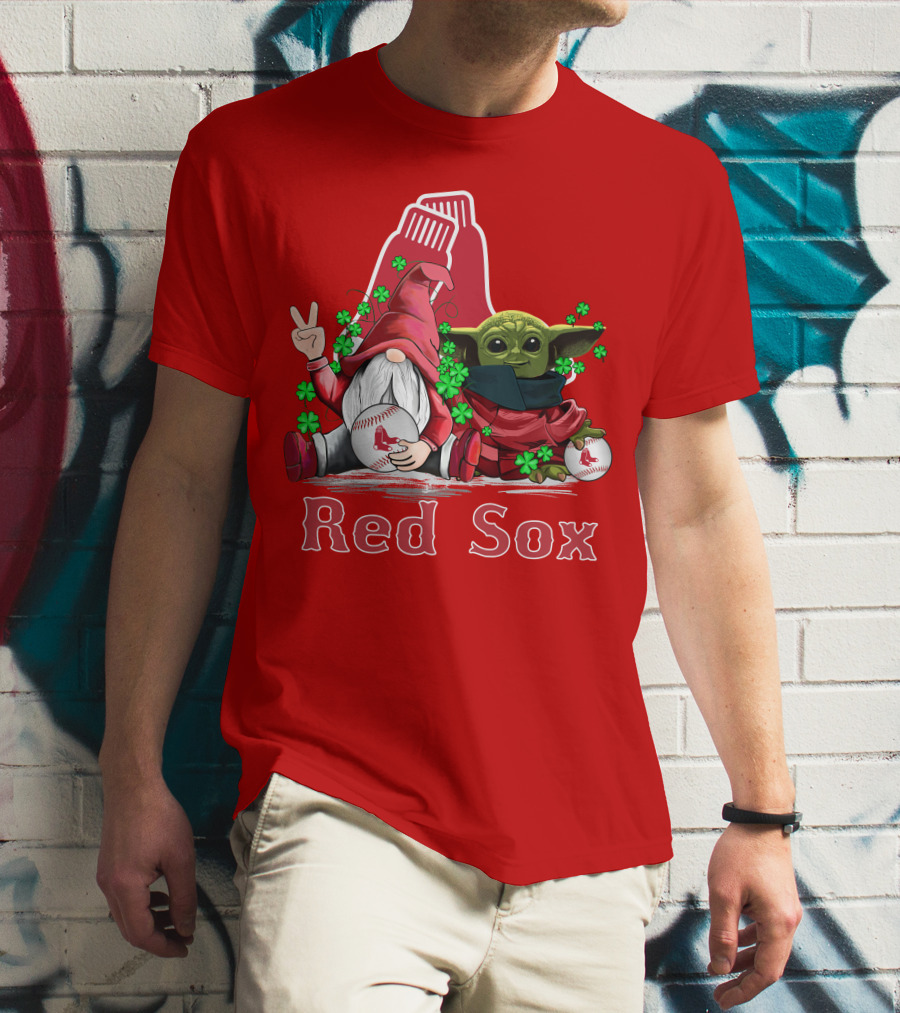 Leprechauns Gnomes Baby Yoda Red Sox Boston Baseball T-Shirt