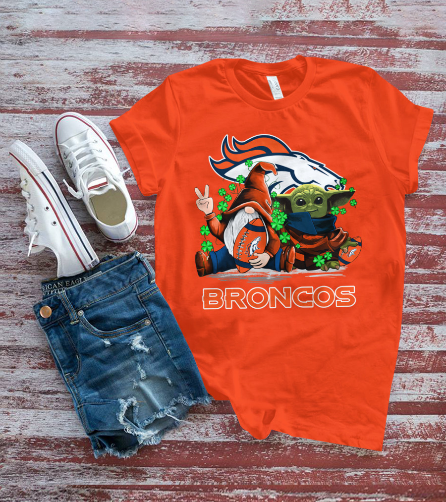 Broncos Leprechaun Gnome Baby Yoda Hugging Football Fan T-Shirt