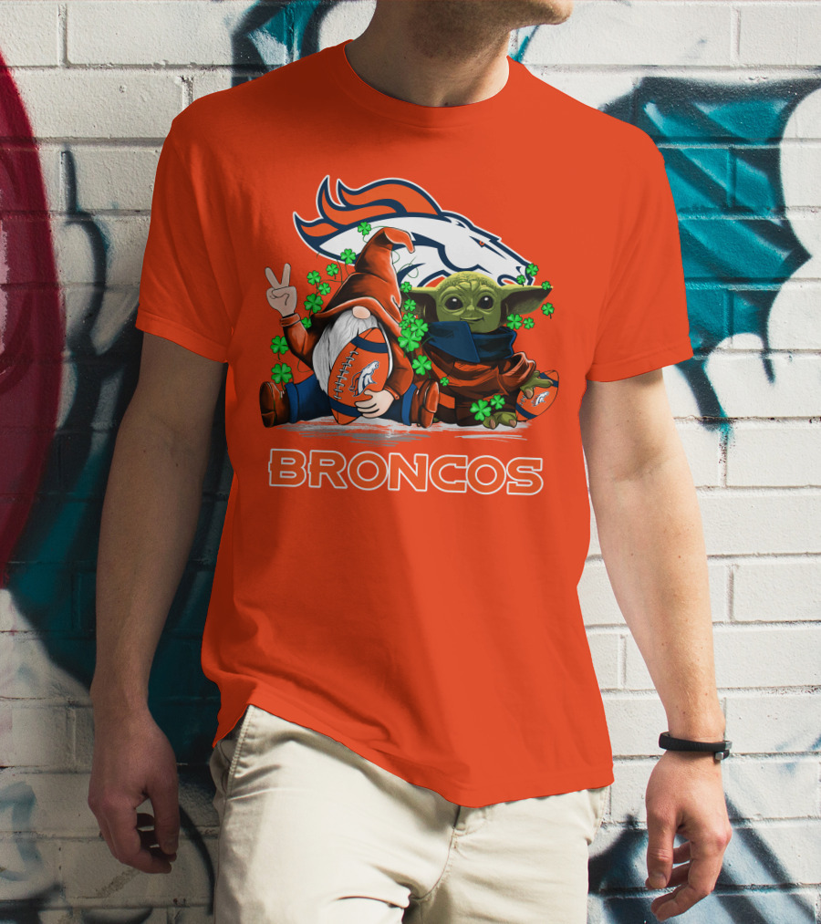 Broncos Leprechaun Gnome Baby Yoda Hugging Football Fan T-Shirt
