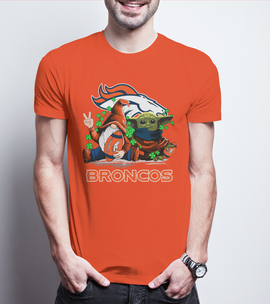 Broncos Leprechaun Gnome Baby Yoda Hugging Football Fan T-Shirt