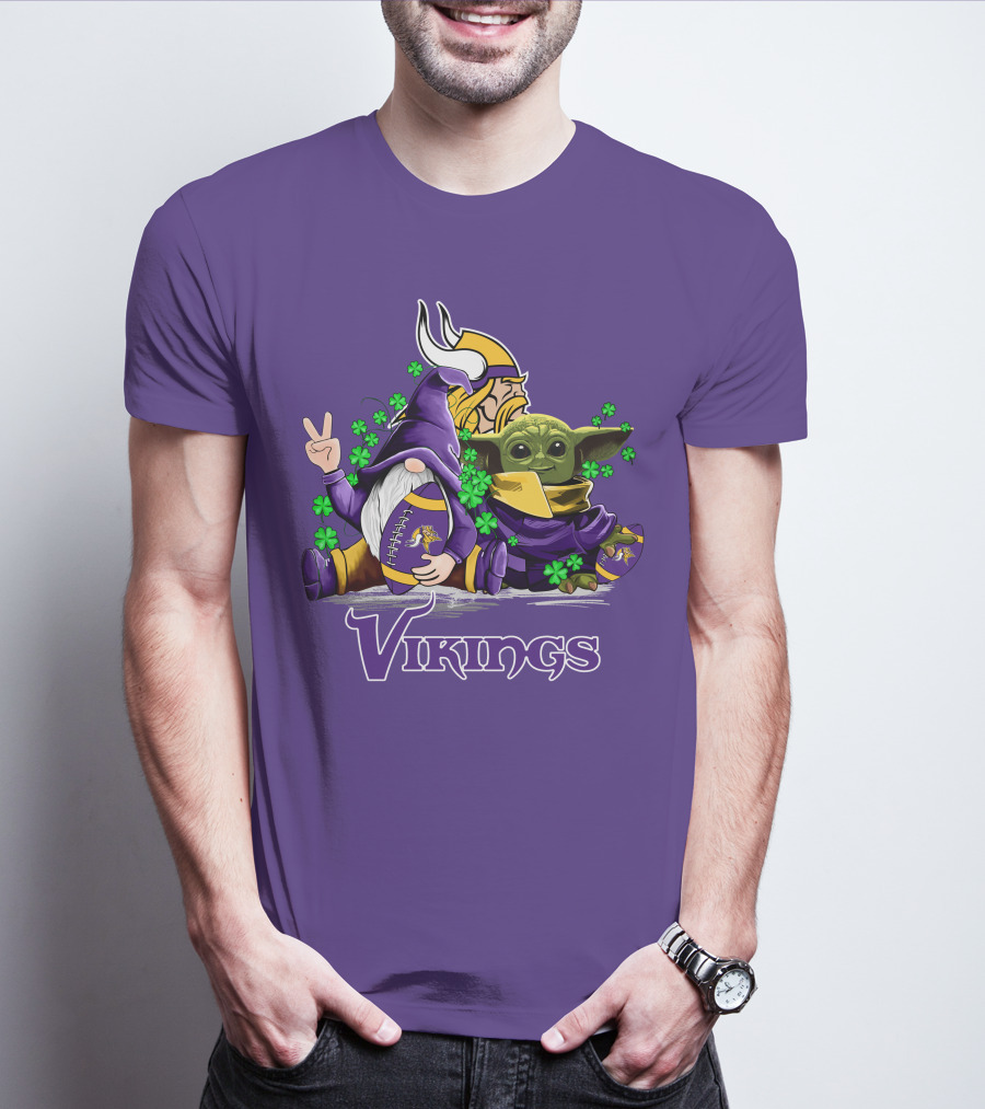 Leprechauns Gnomes Baby Yoda Hug Vikings Football Team T-Shirt