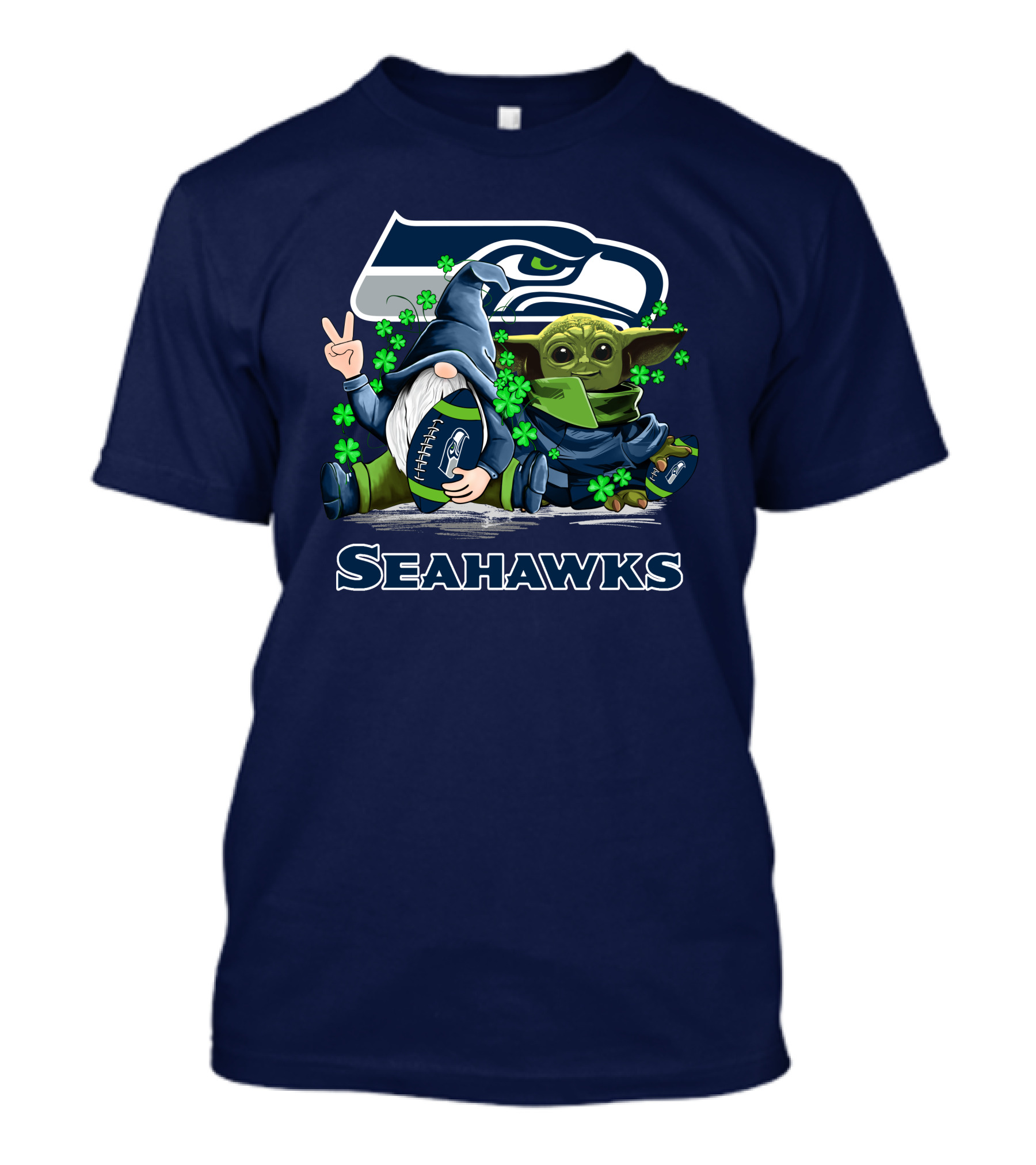 Leprechauns Gnomes Baby Yoda Seattle Seahawks Hug Football T-Shirt