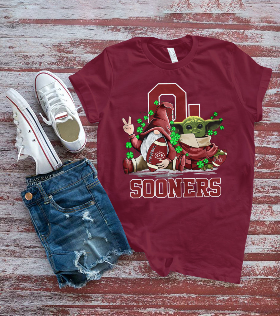 Oklahoma Sooners Leprechauns Gnomes Baby Yoda Football T-Shirt