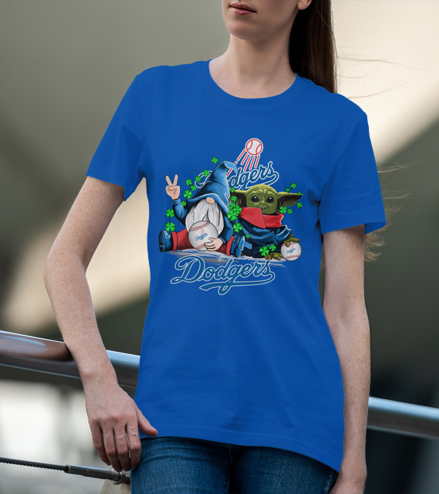 Dodgers Gnomes And Baby Yoda With Baseball And Shamrocks T-Shirt