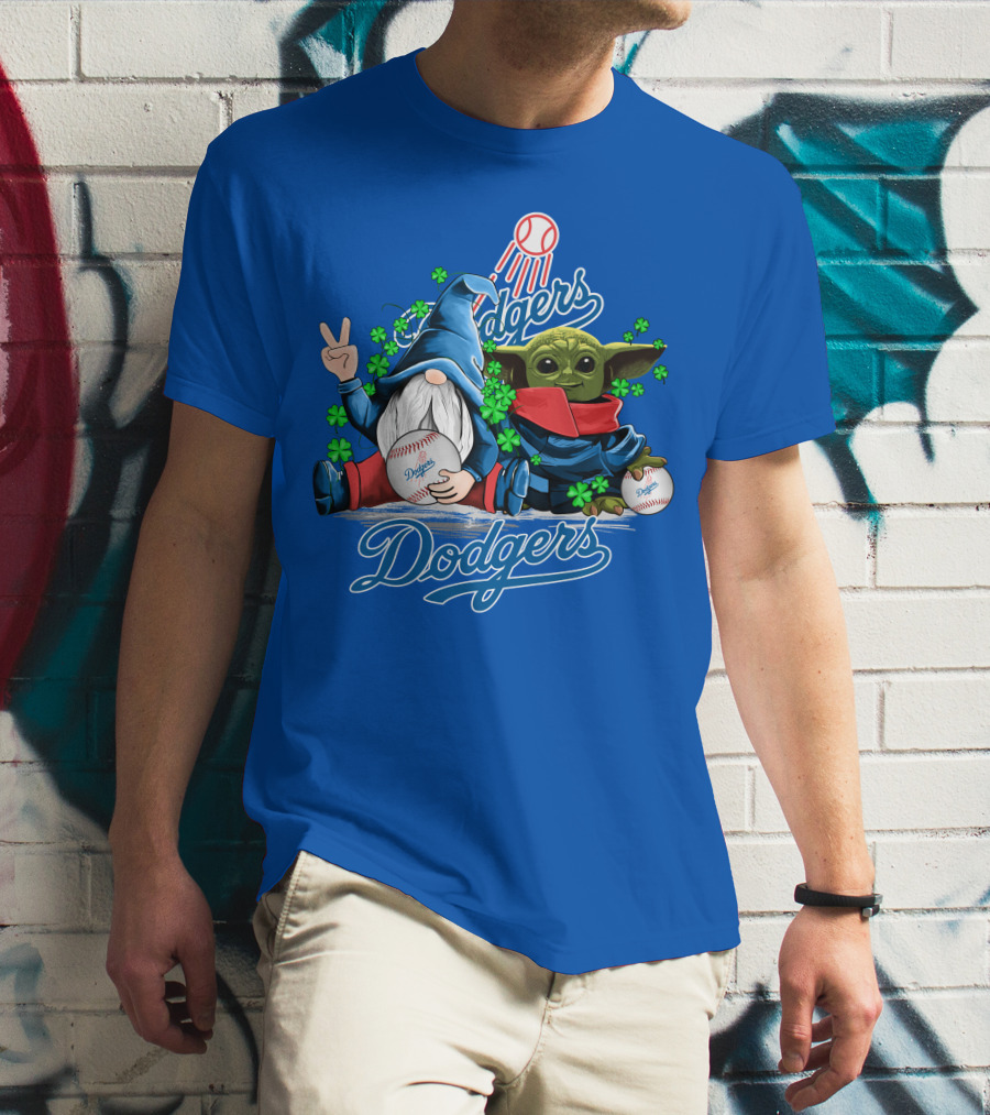 Dodgers Gnomes And Baby Yoda With Baseball And Shamrocks T-Shirt