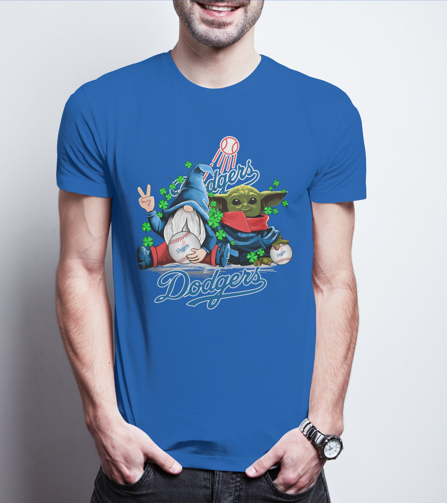 Dodgers Gnomes And Baby Yoda With Baseball And Shamrocks T-Shirt