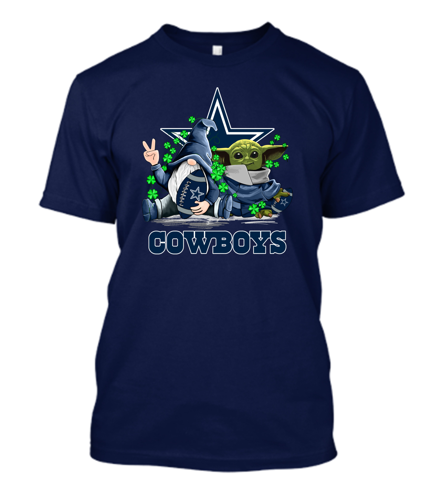 Leprechauns Gnomes Baby Yoda Hug Cowboys Star Clover Football T-Shirt