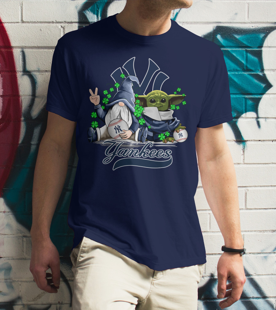 Leprechaun Gnome Baby Yoda Yankees Logo Baseball Fan T-Shirt